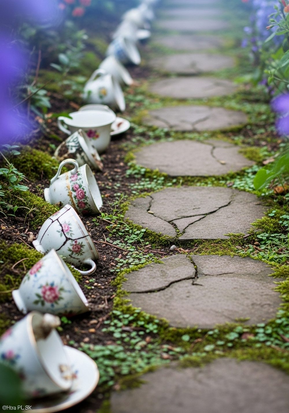 Mossy Stepping-Stone Path With Teacup Edging