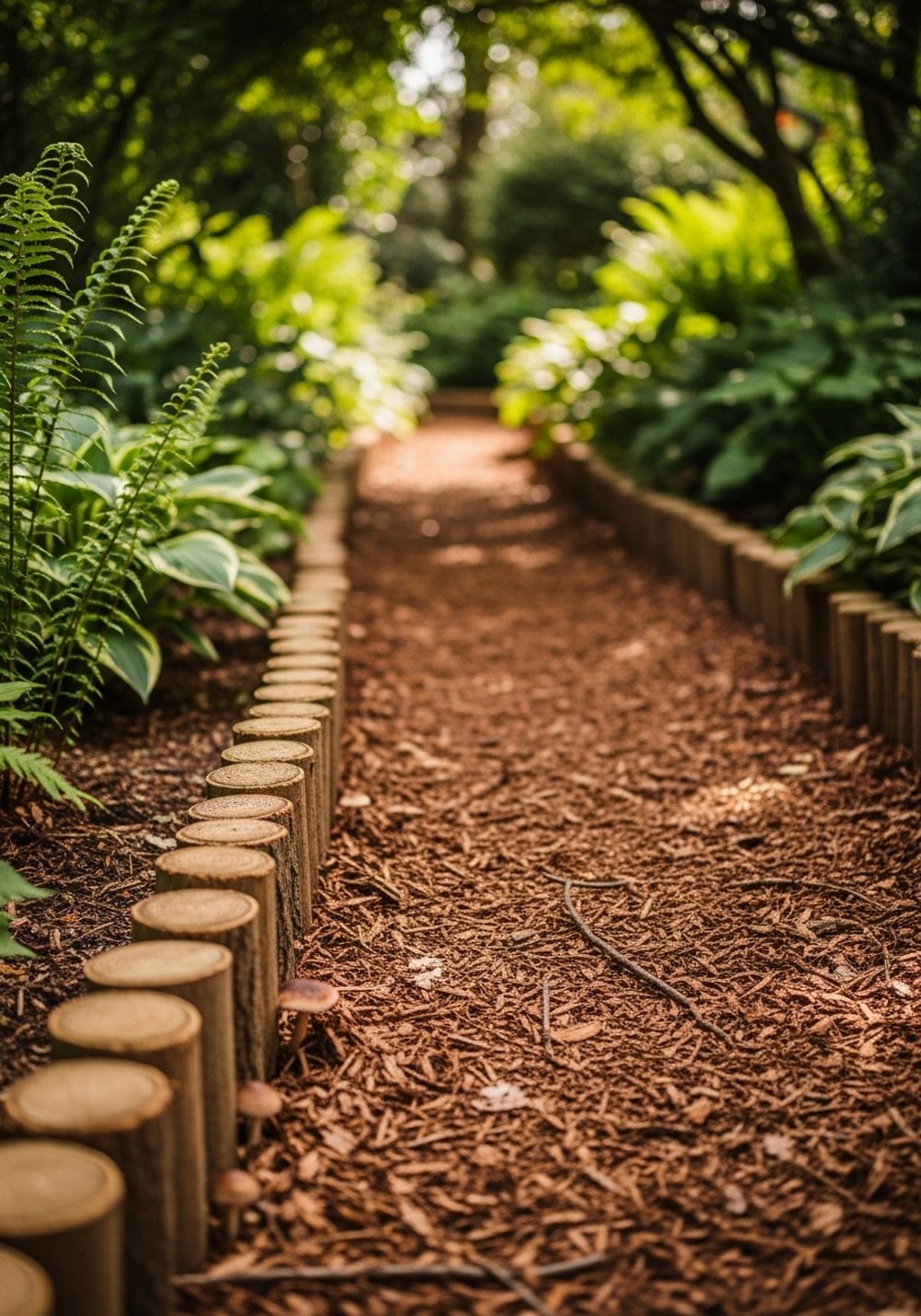 Mulch Path With Rustic Log Edging