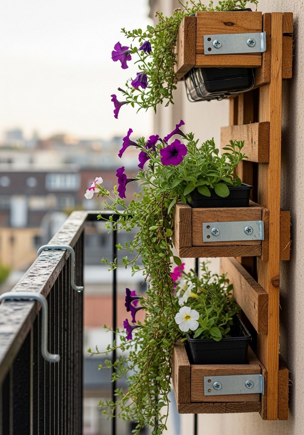 Narrow Balcony Pallet Rail Garden