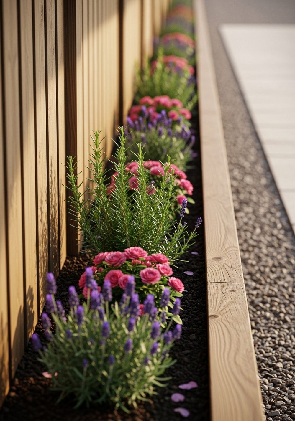Narrow Pallet Border Bed Along A Fence