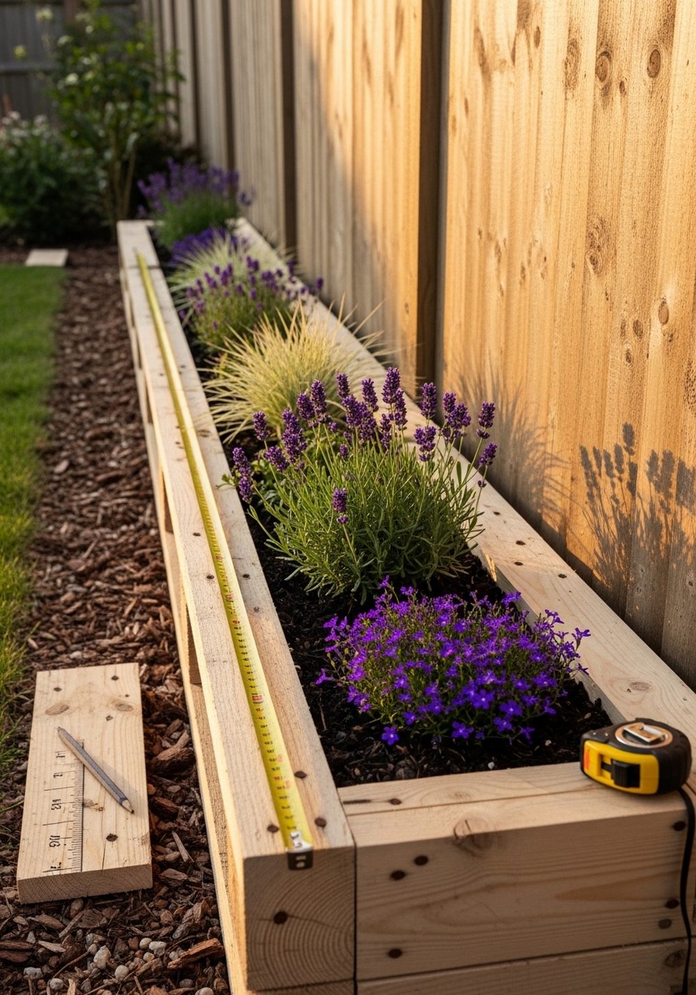 Narrow Pallet Border Bed Along A Fence