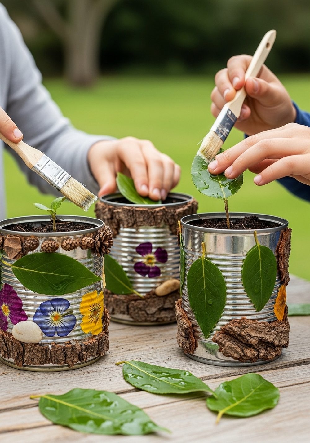 Nature Collage Tin Can Planters