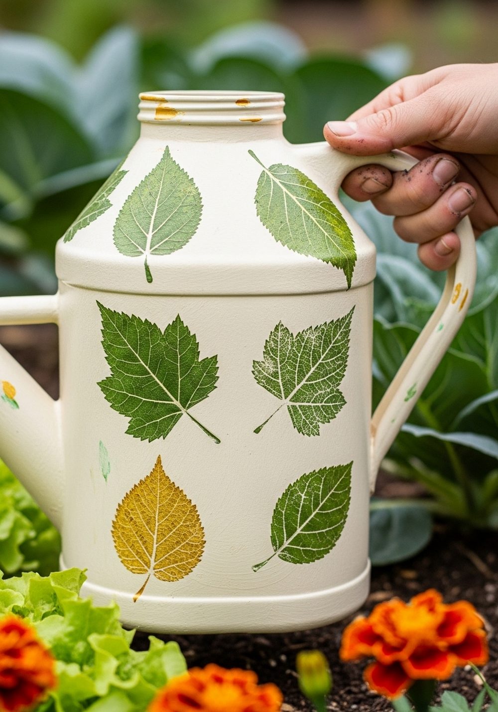 Nature-Inspired Leaf-Stamped Milk Jug Watering Can