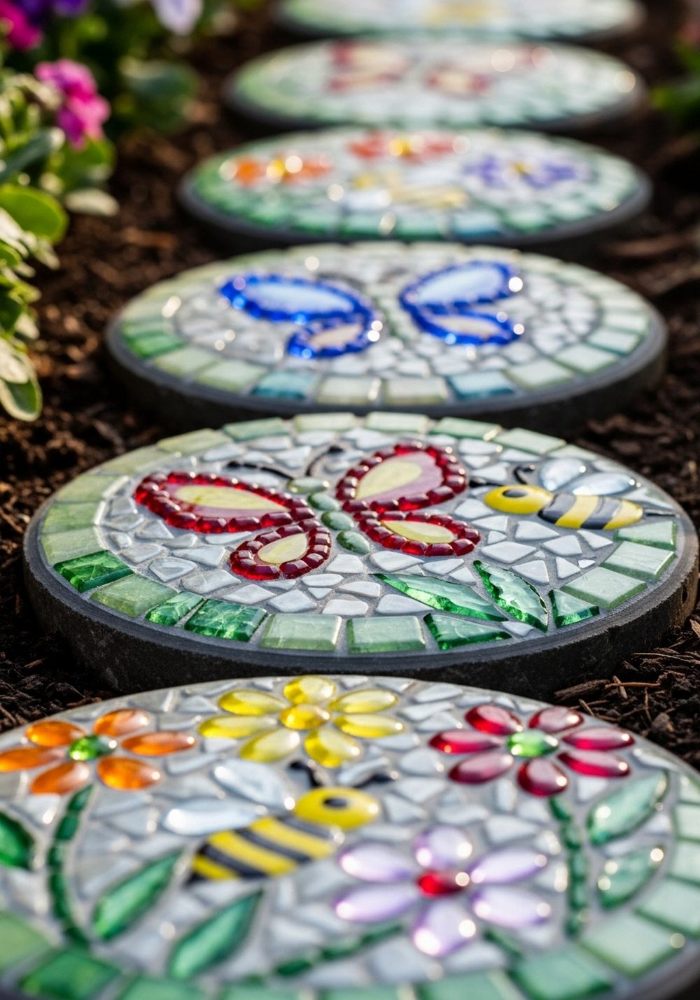 Nature Motif Insect & Flower Mosaic Stones