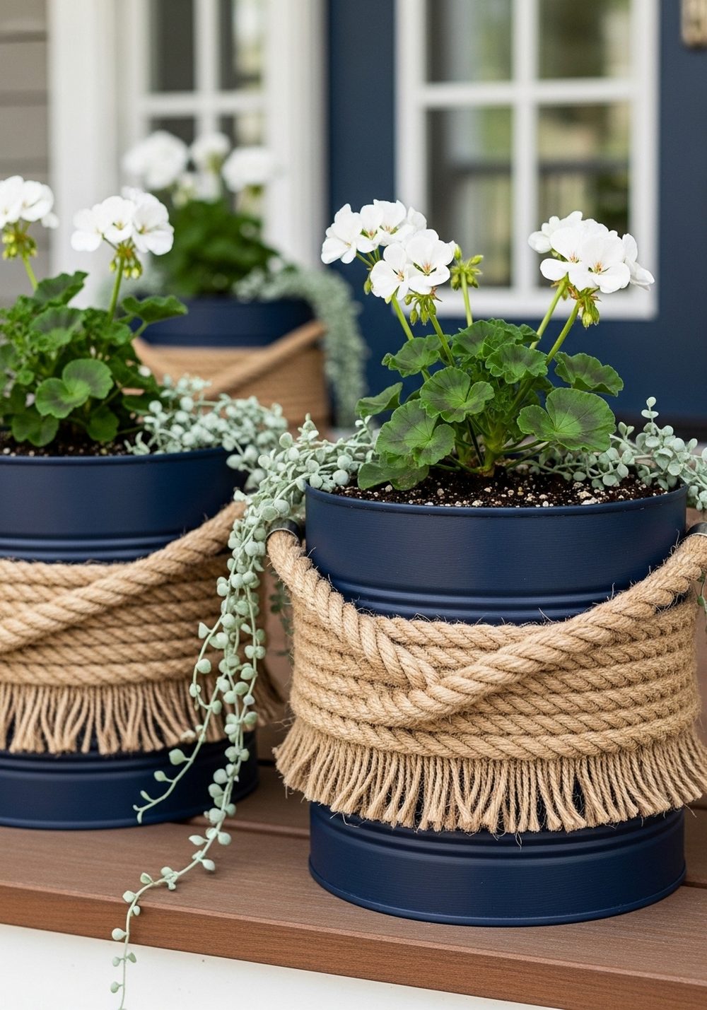 Nautical Rope-Wrapped Tin Can Planters