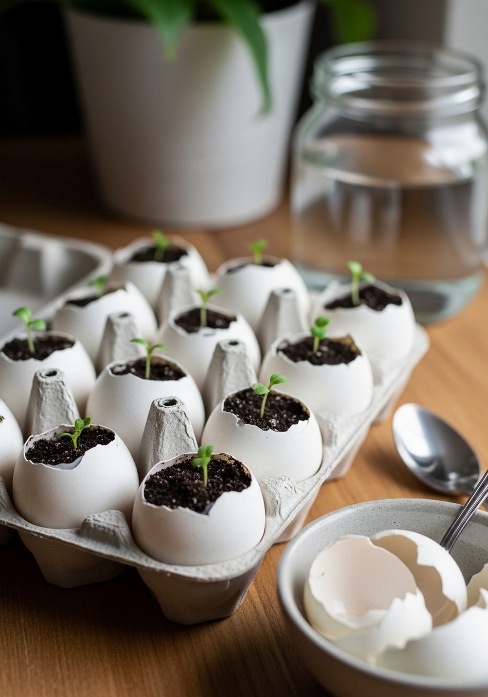 Nest Eggshell Pots Inside An Egg Carton