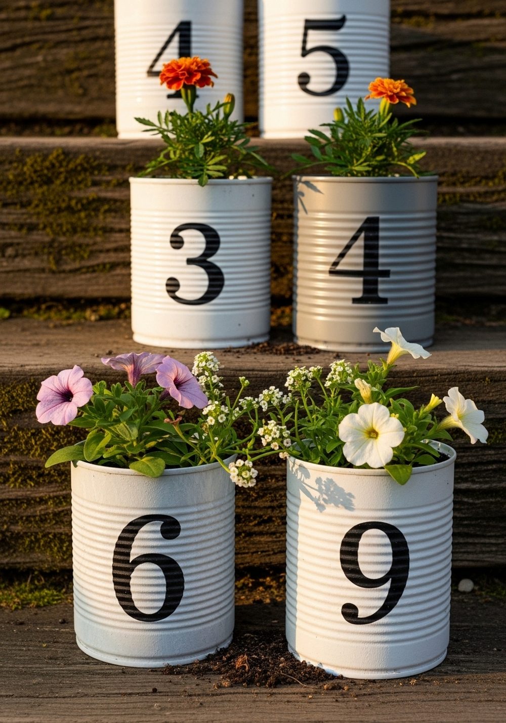 Numbered Tin Can Stair Planters