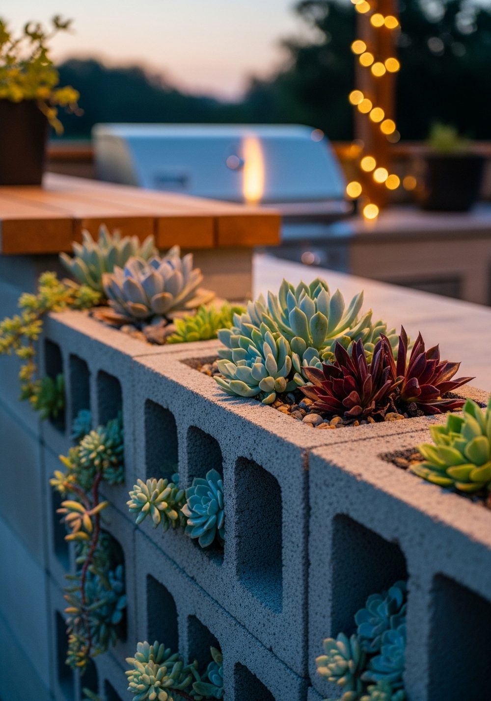 Outdoor Kitchen Backsplash Succulent Wall