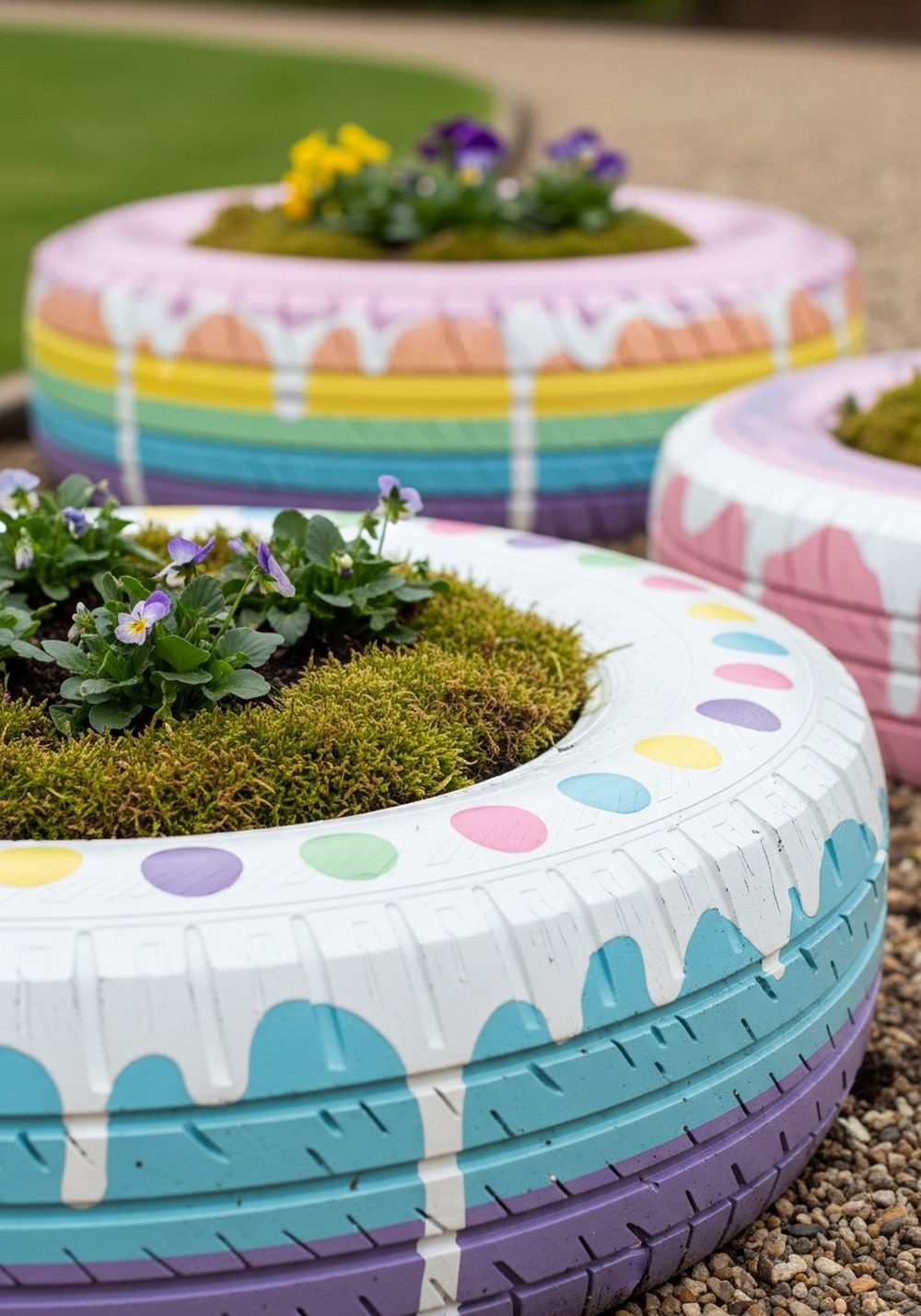 Paint Rainbow Tire Rings Like Frosted Garden Donuts