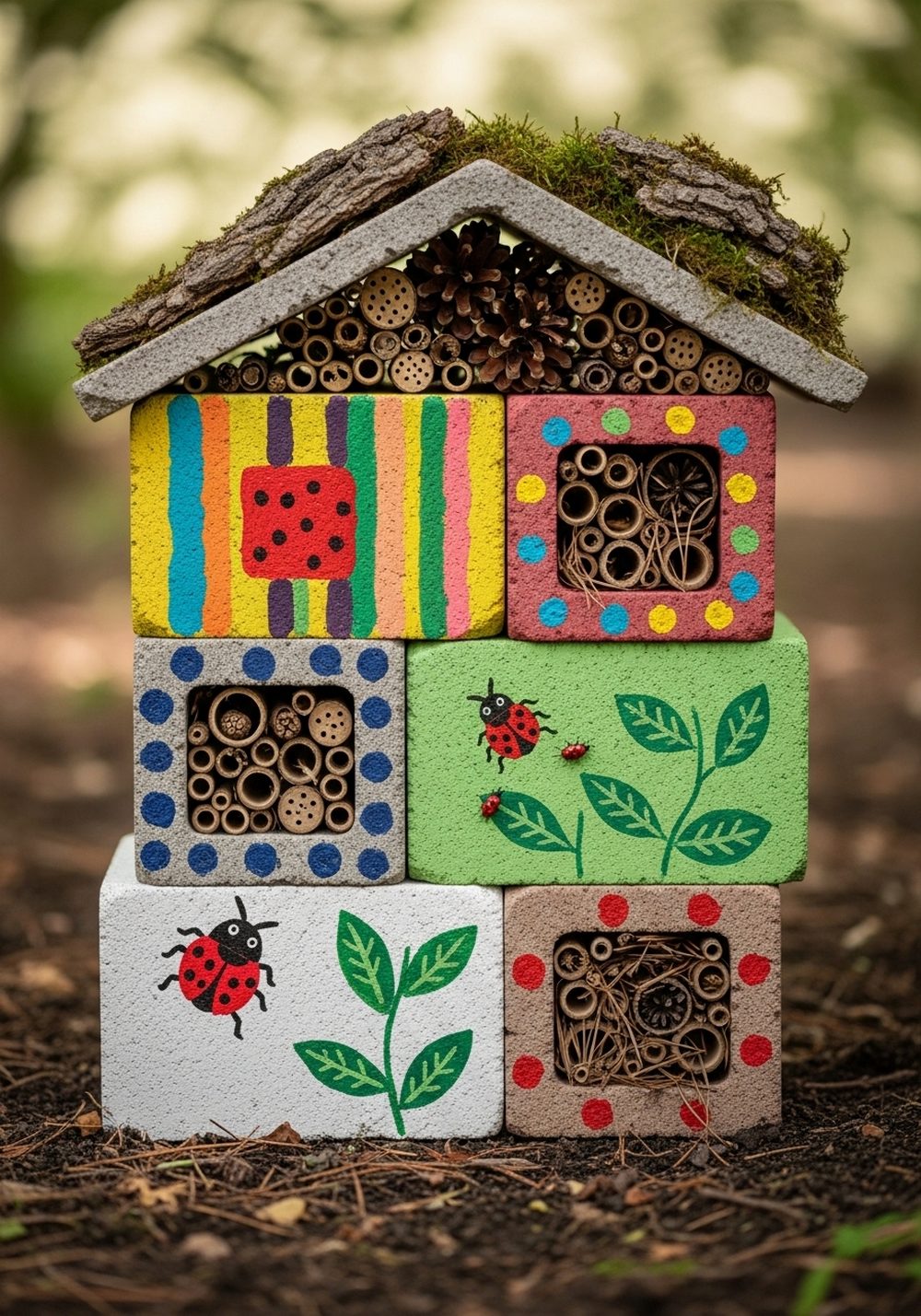 Painted Cinder Block Bug Hotel