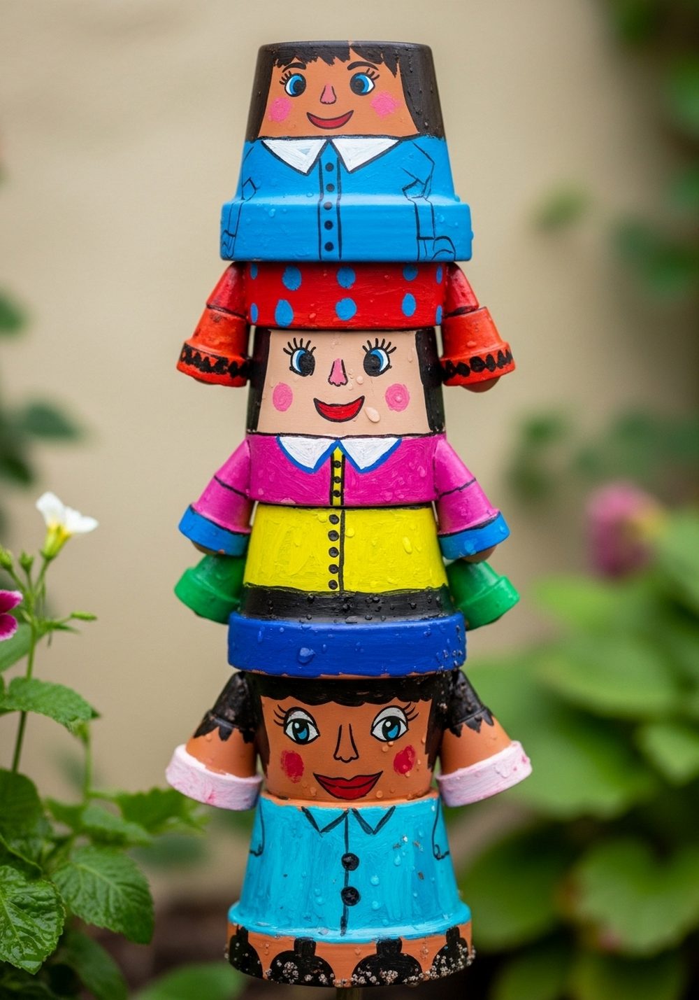 Painted Clay Pot Totem Characters
