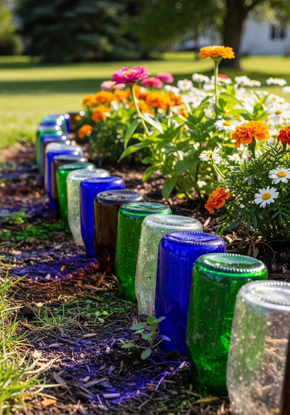Painted Glass Bottle Flower Border
