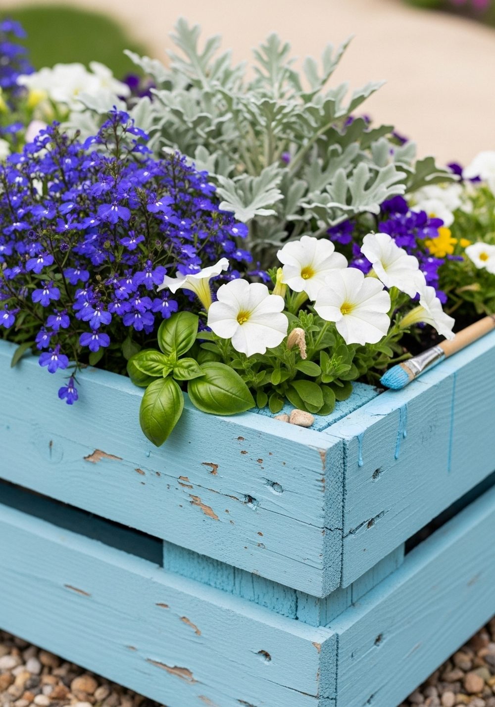 Painted Pallet Bed For Color-Coordinated Flowers