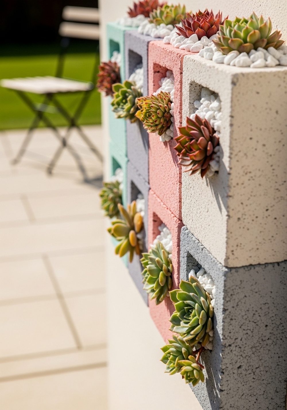 Painted Pastel Cinder Block Succulent Grid