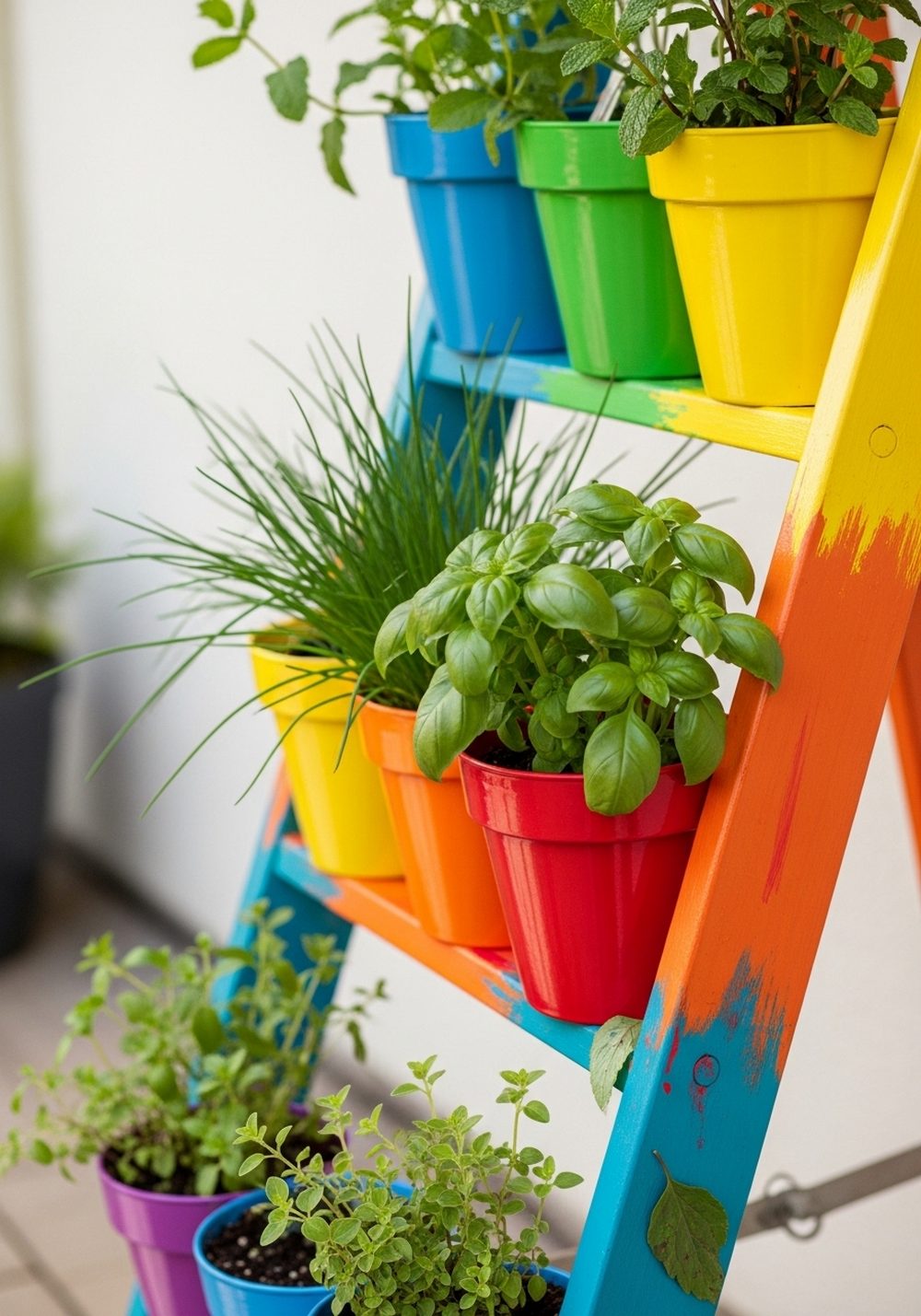 Painted Rainbow Ladder Herb Display