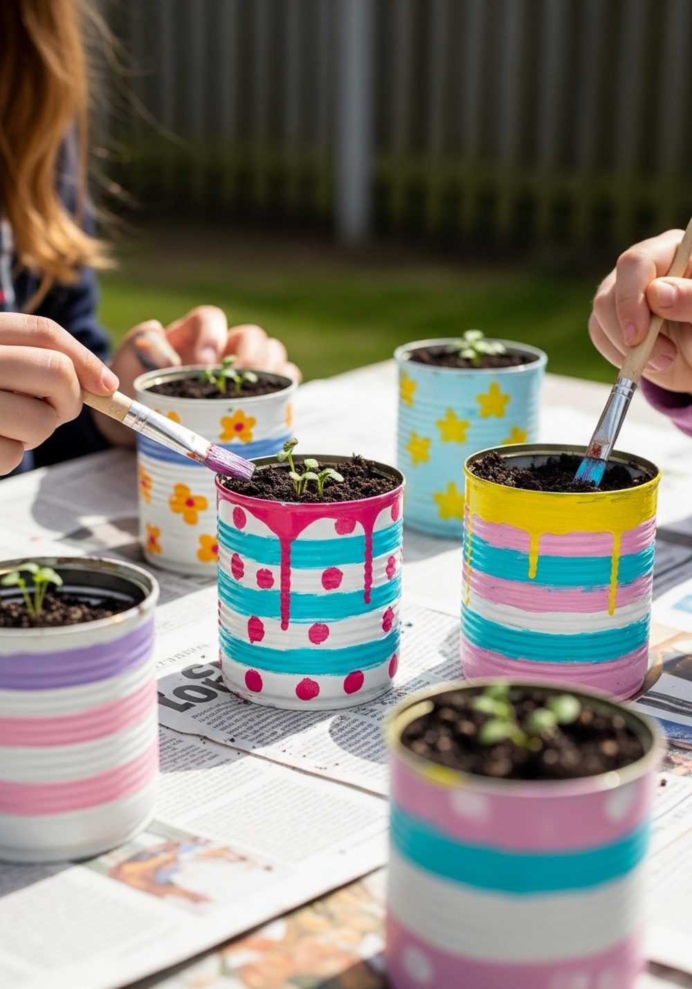 Painted Tin Can Flower Pots