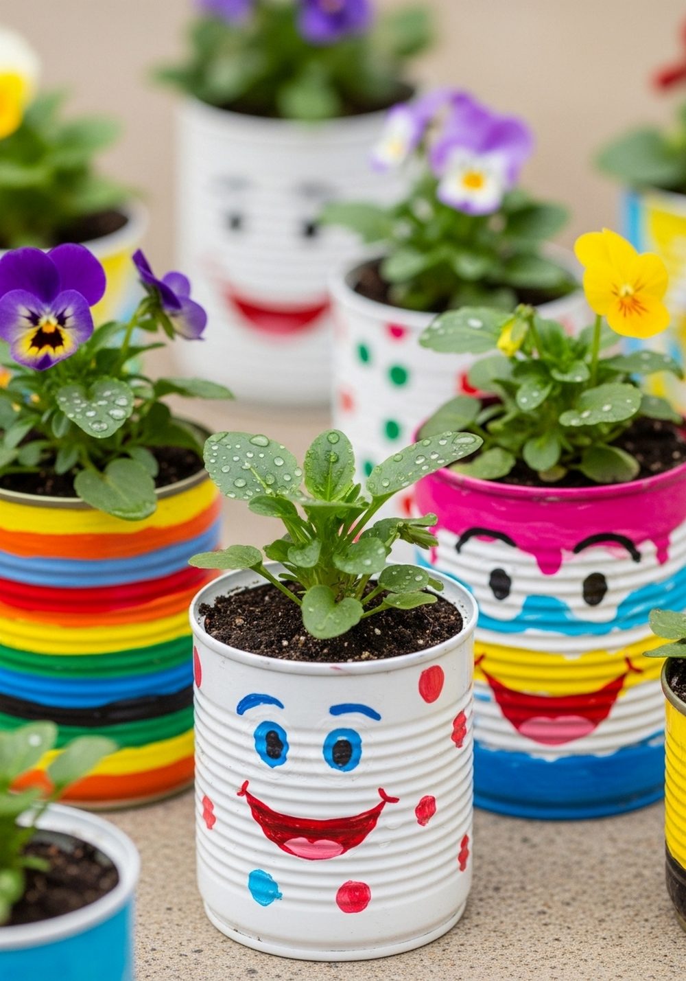 Painted Tin Can Flower Pots