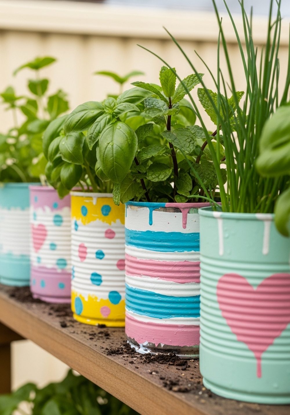 Painted Tin Can Herb Pots