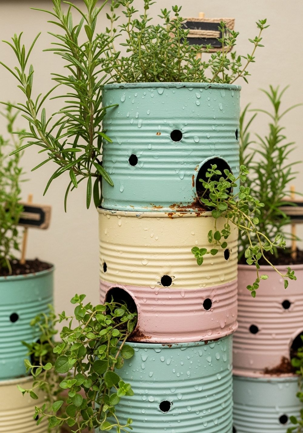 Painted Tin Can Herb Towers