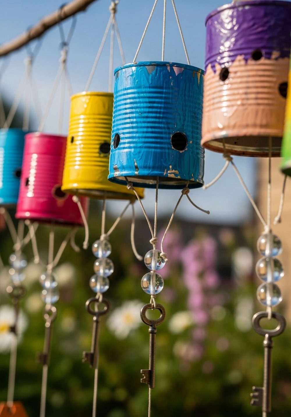 Painted Tin-Can Wind Chimes With Dollar Beads