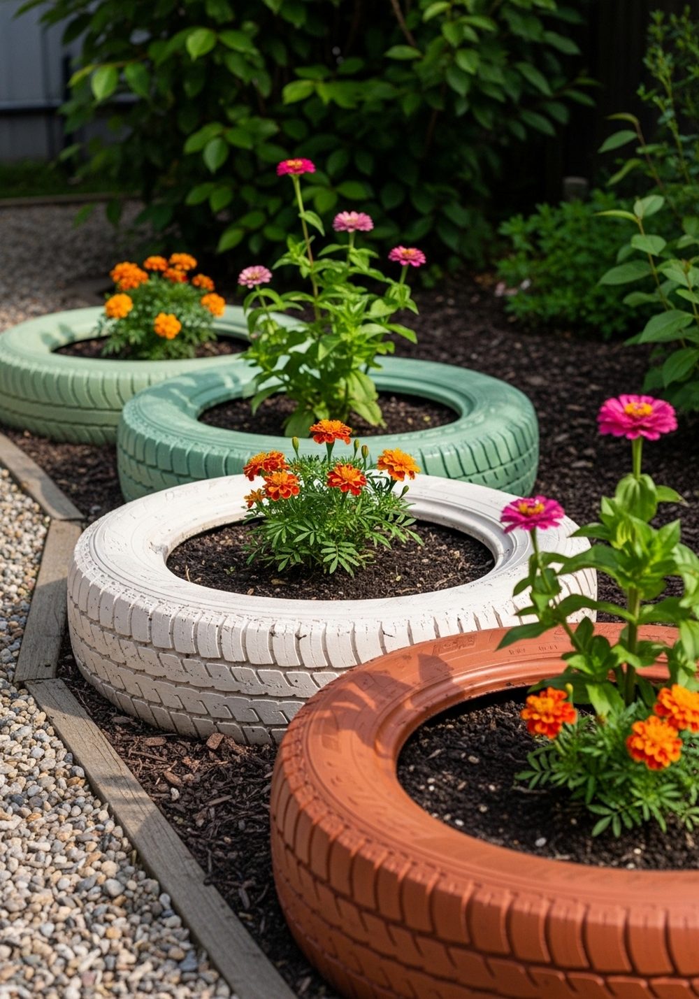 Painted Tire Flower Bed Rings