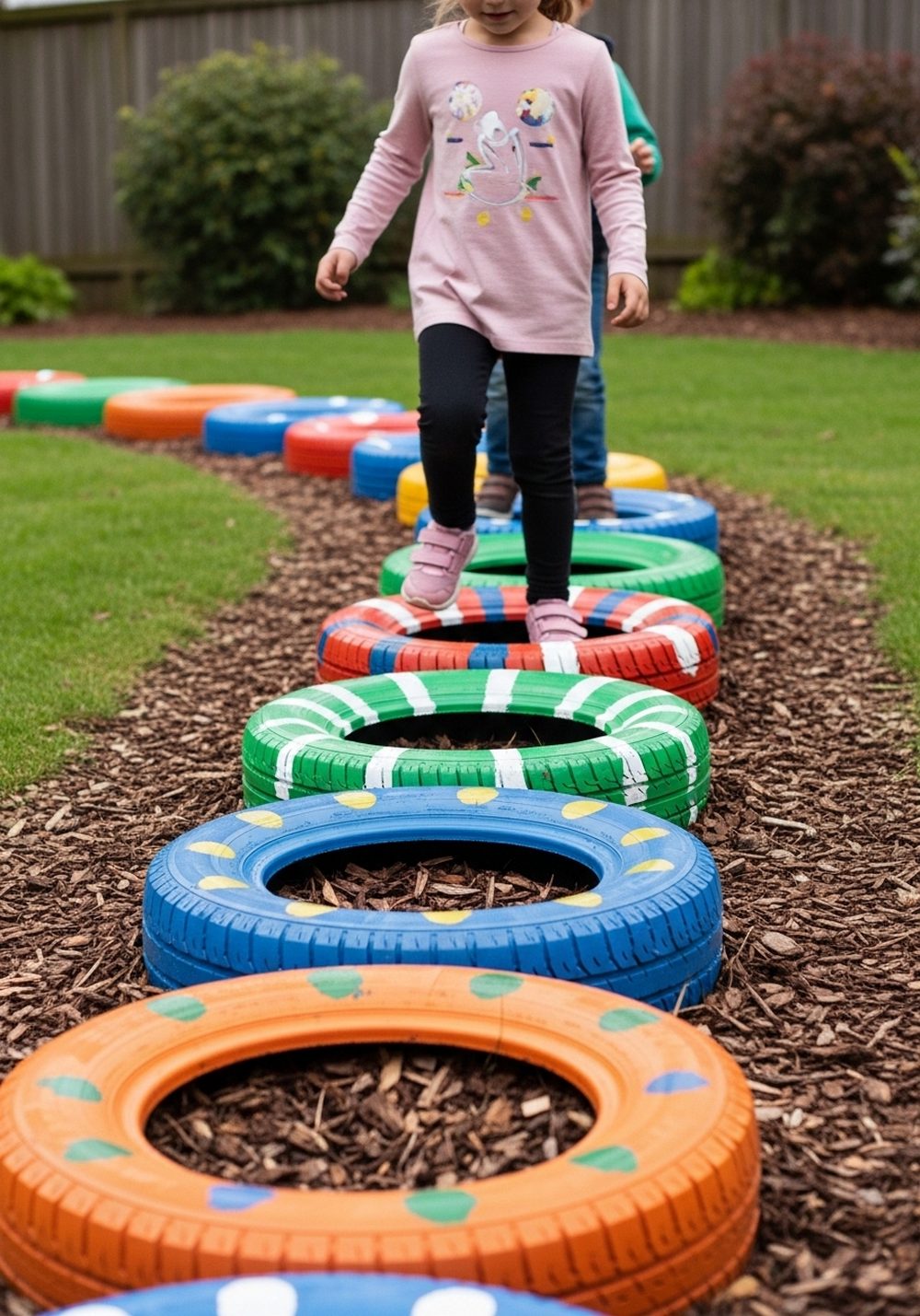 Painted Tire Stepping-Stone Path