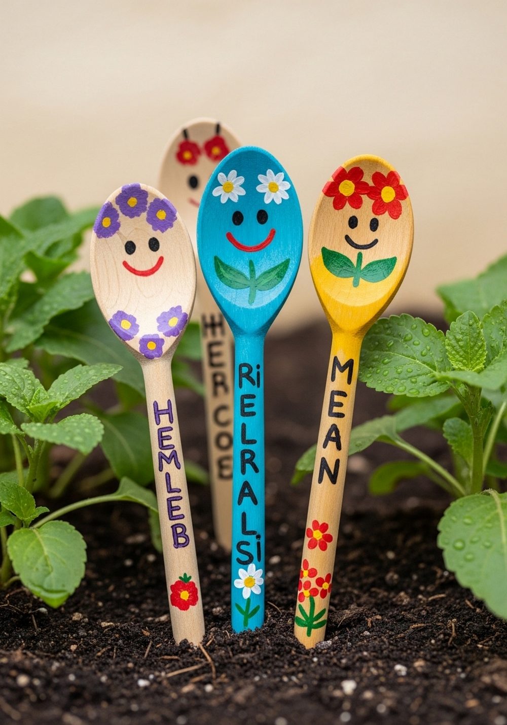 Painted Wooden Spoon Plant Markers