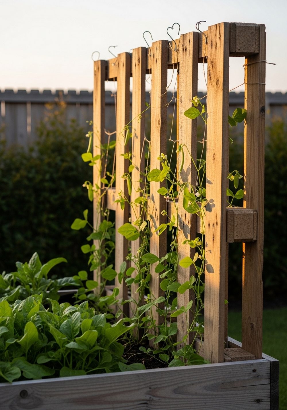 Pallet Bed With Built-In Trellis Back