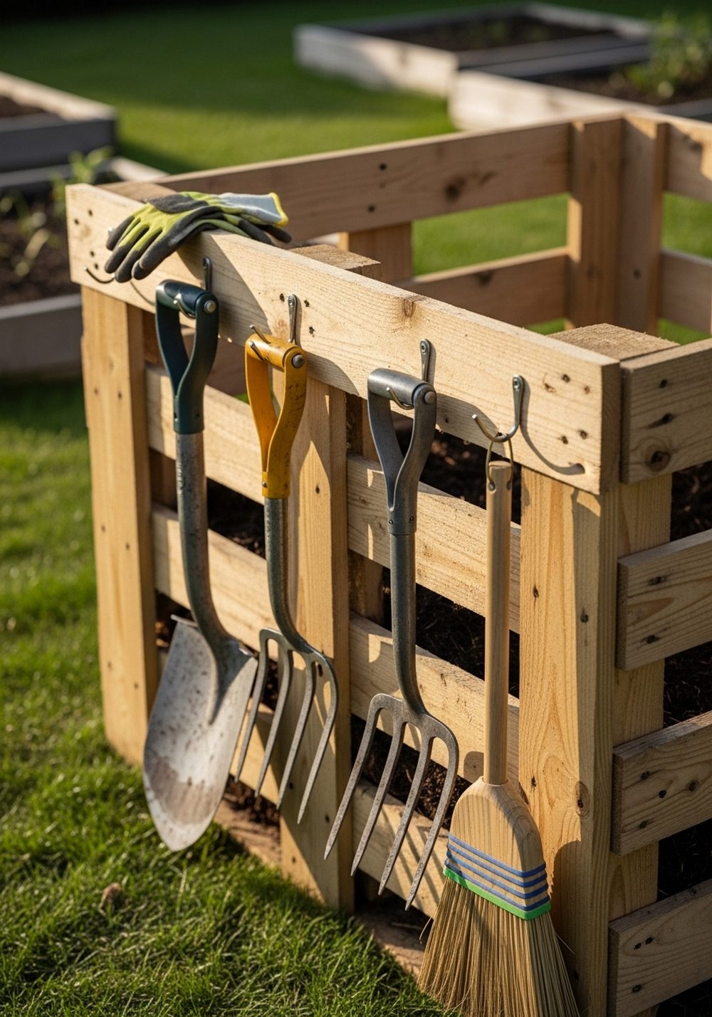 Pallet Compost Bin With Built-In Tool Rack