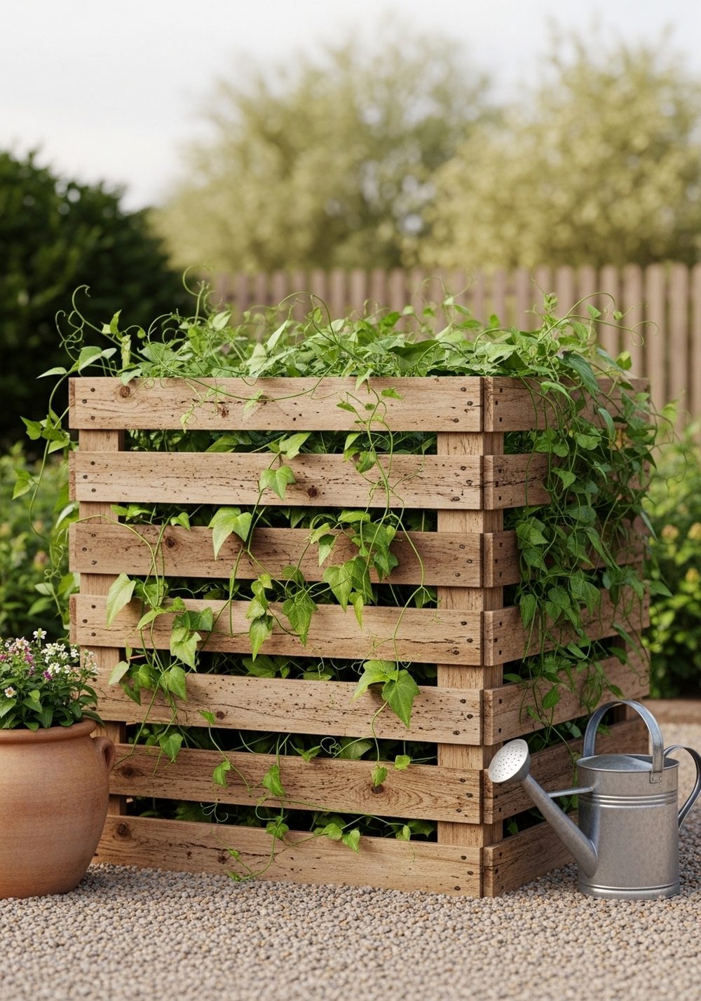 Pallet Compost Bin With Climbing Vines