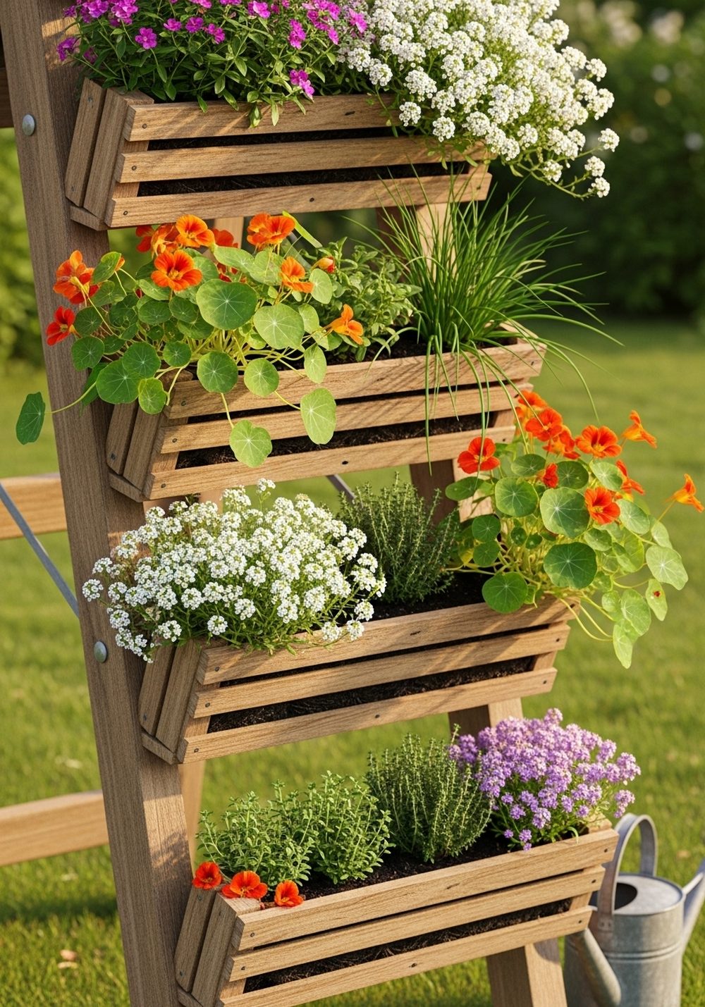 Pallet Ladder Tiered Bed For Cascading Flowers