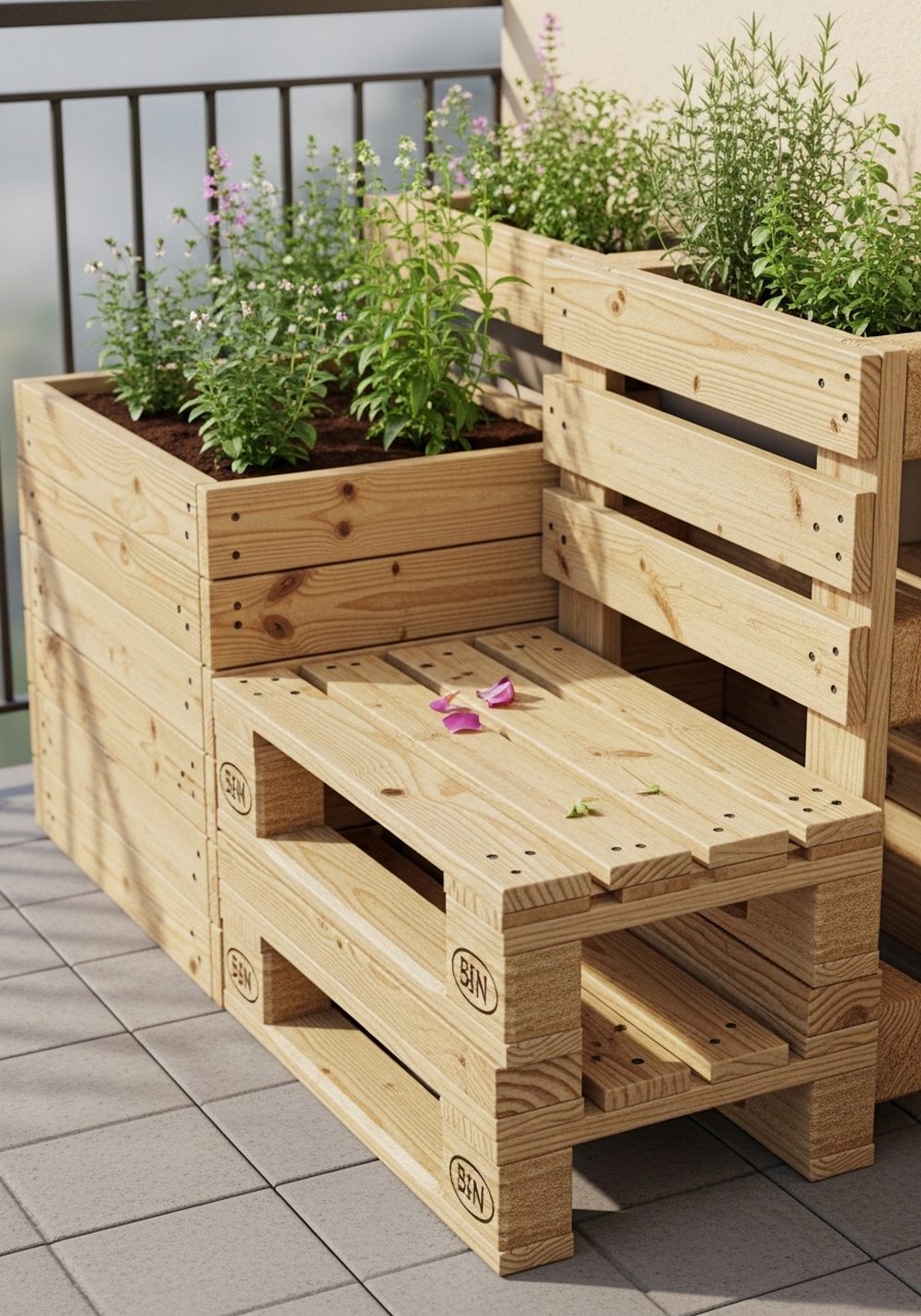 Pallet Raised Bed Bench Combo