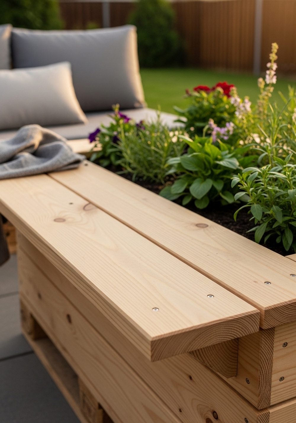 Pallet Raised Bed With A Wide Seating Ledge