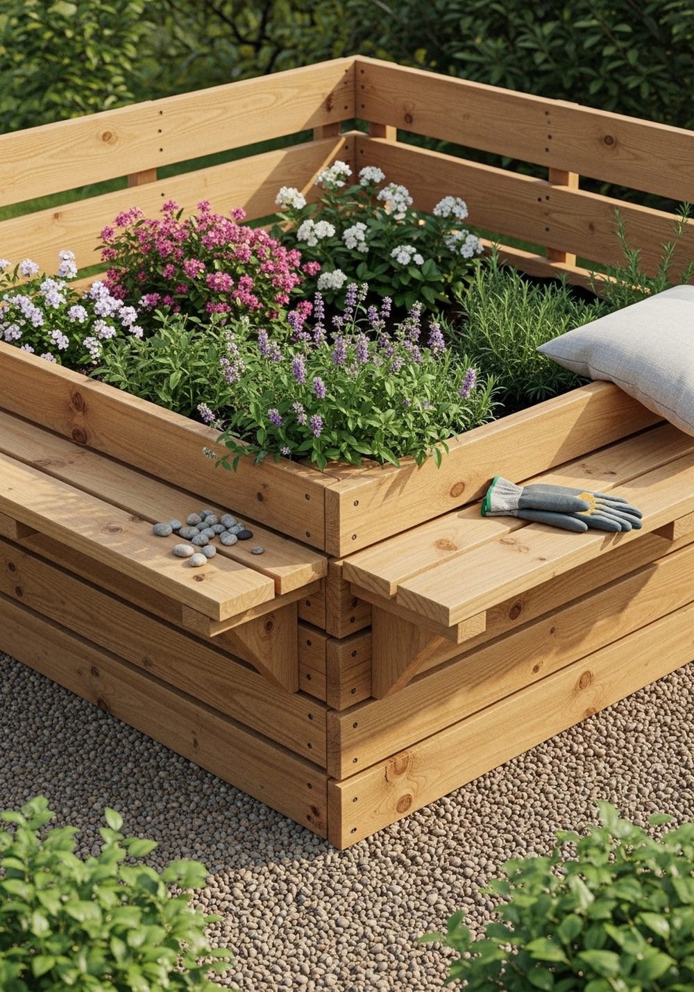 Pallet Raised Bed With Built-In Seating