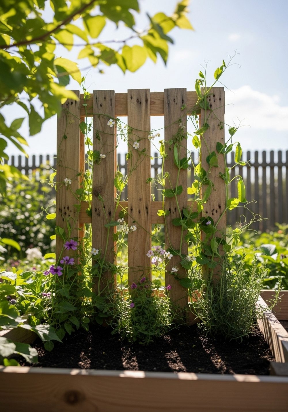 Pallet Raised Bed With Built-In Trellis