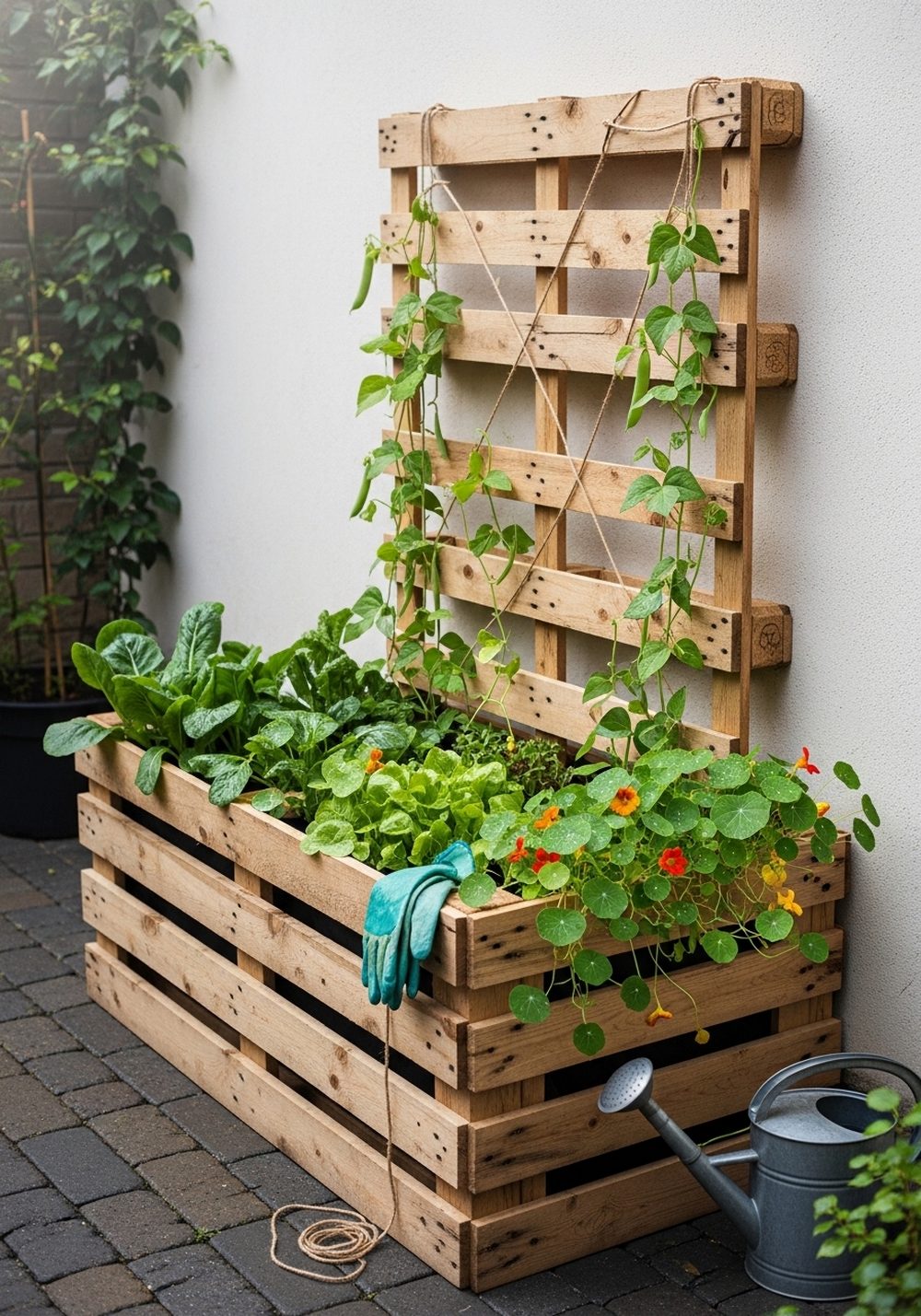 Pallet Raised Bed With Trellis Back