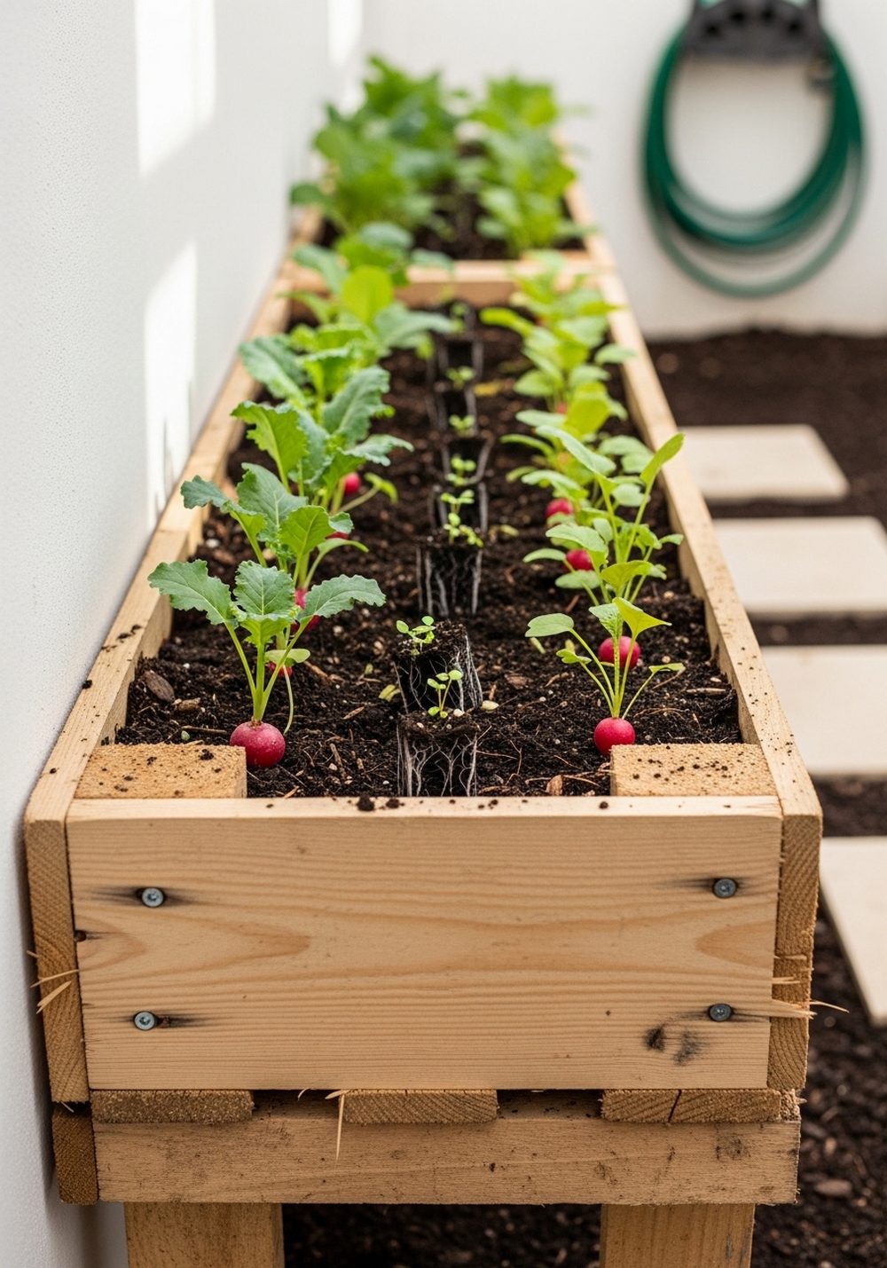 Pallet Veggie Trough Against A Wall