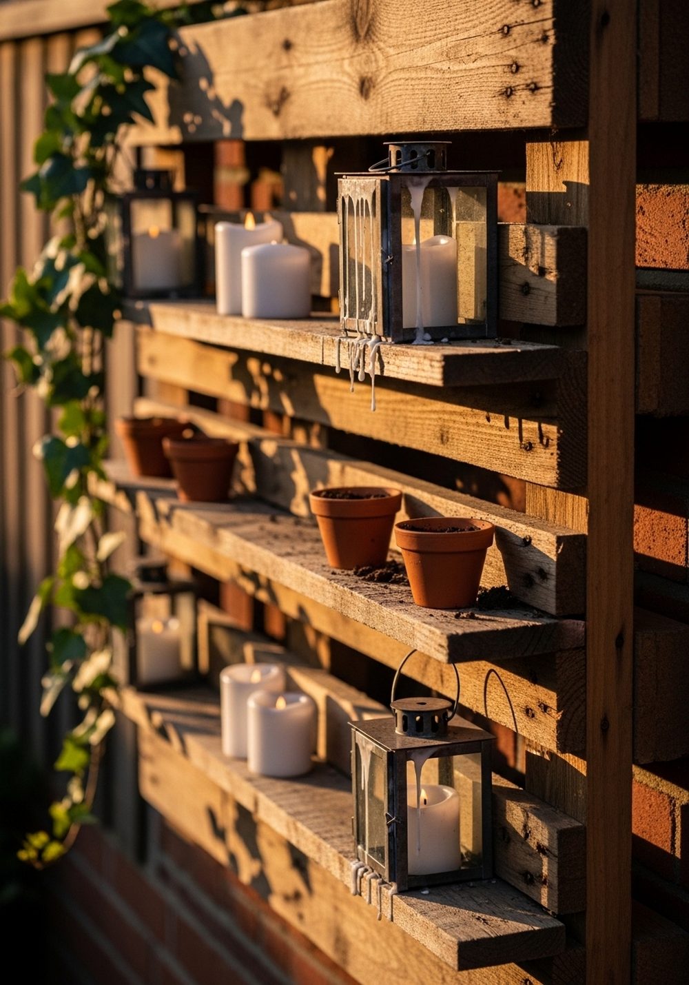 Pallet Wall Shelf For Pots And Lanterns