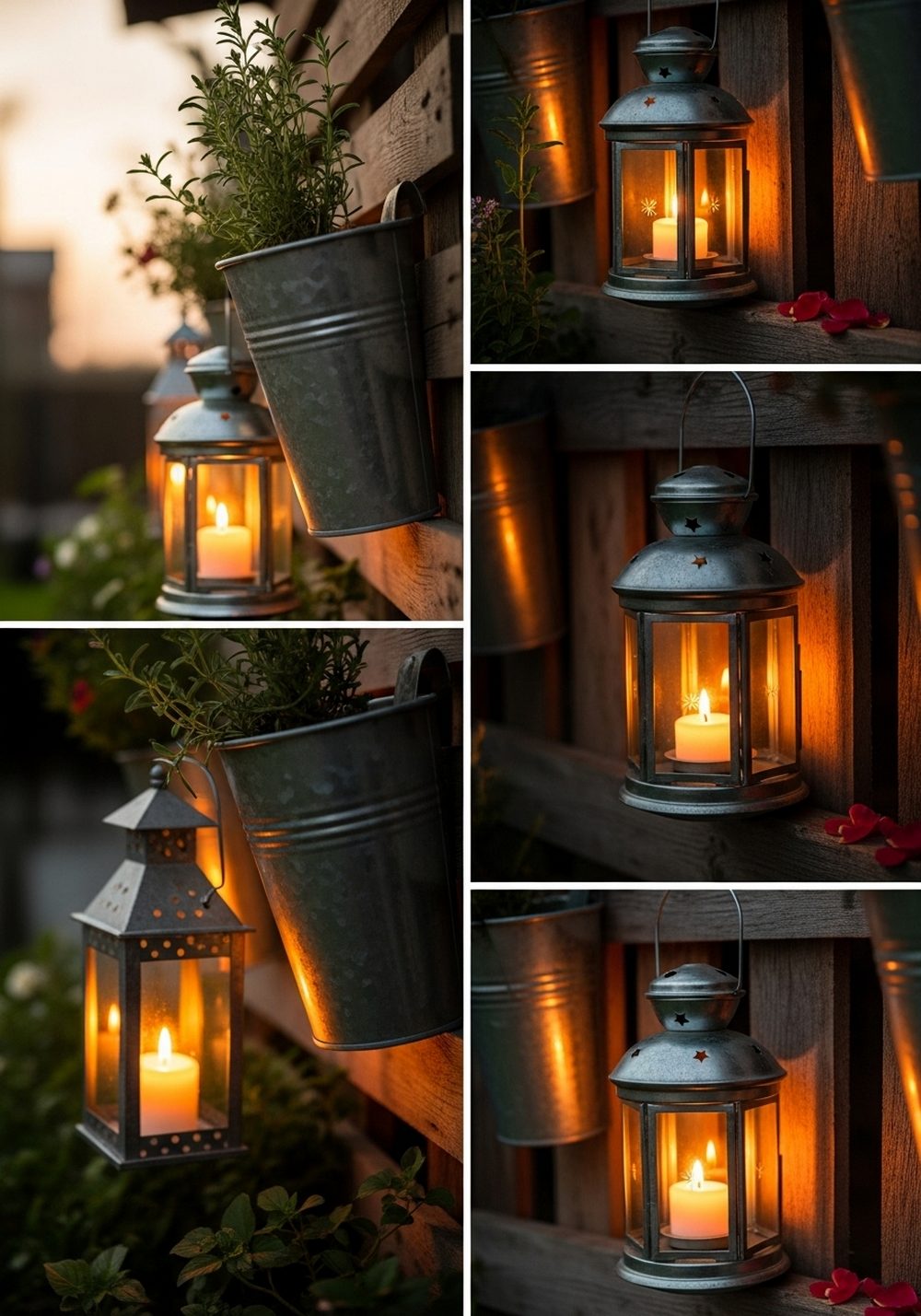 Pallet Wall With Hanging Lanterns And Planters