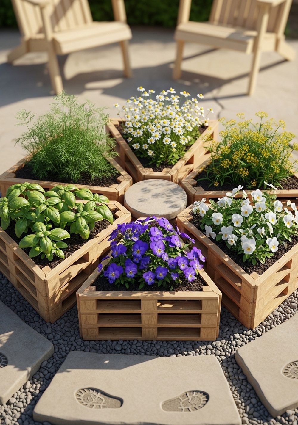 Pallet Wheel Pathway Herb Beds