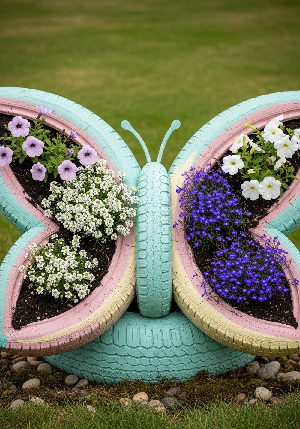 Pastel Butterfly Tire Flower Bed