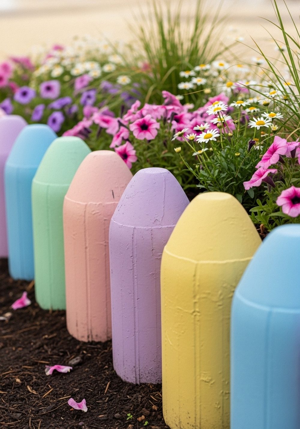 Pastel Crayon Tire Border For A Flower Bed