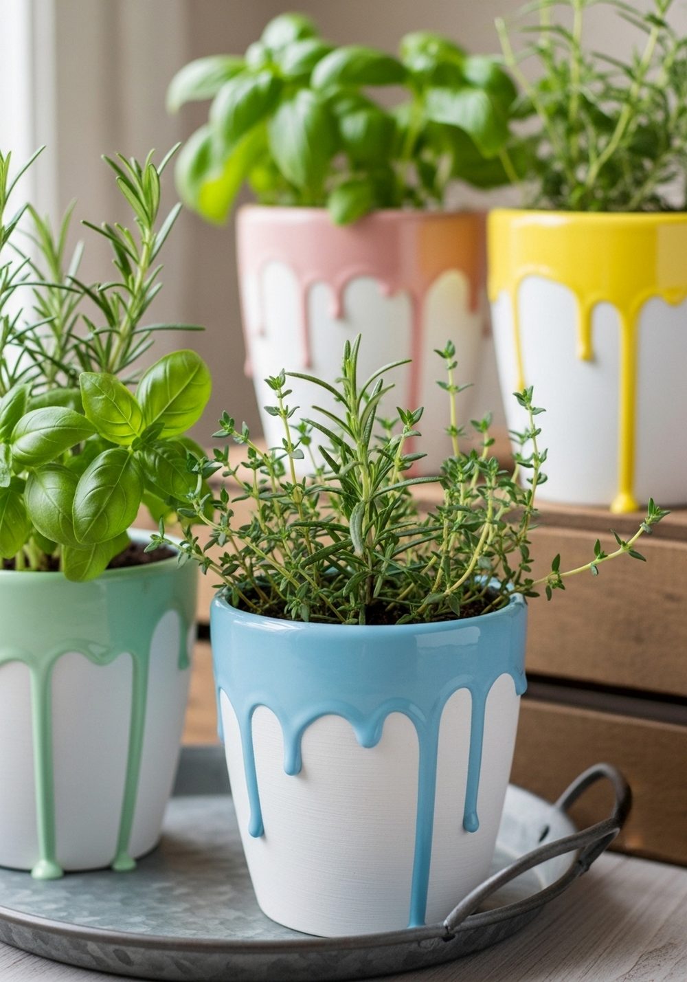 Pastel Drip-Paint Herb Pots