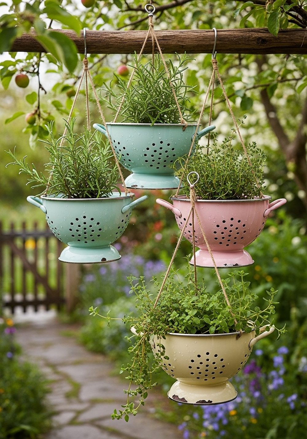 Pastel Enamel Colander Herb Trio