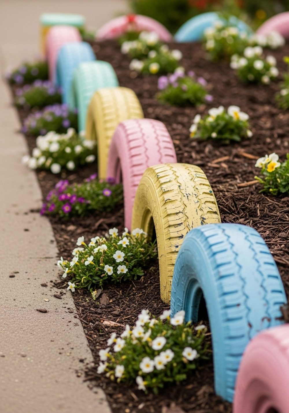 Pastel Half-Tires As A Curved Border