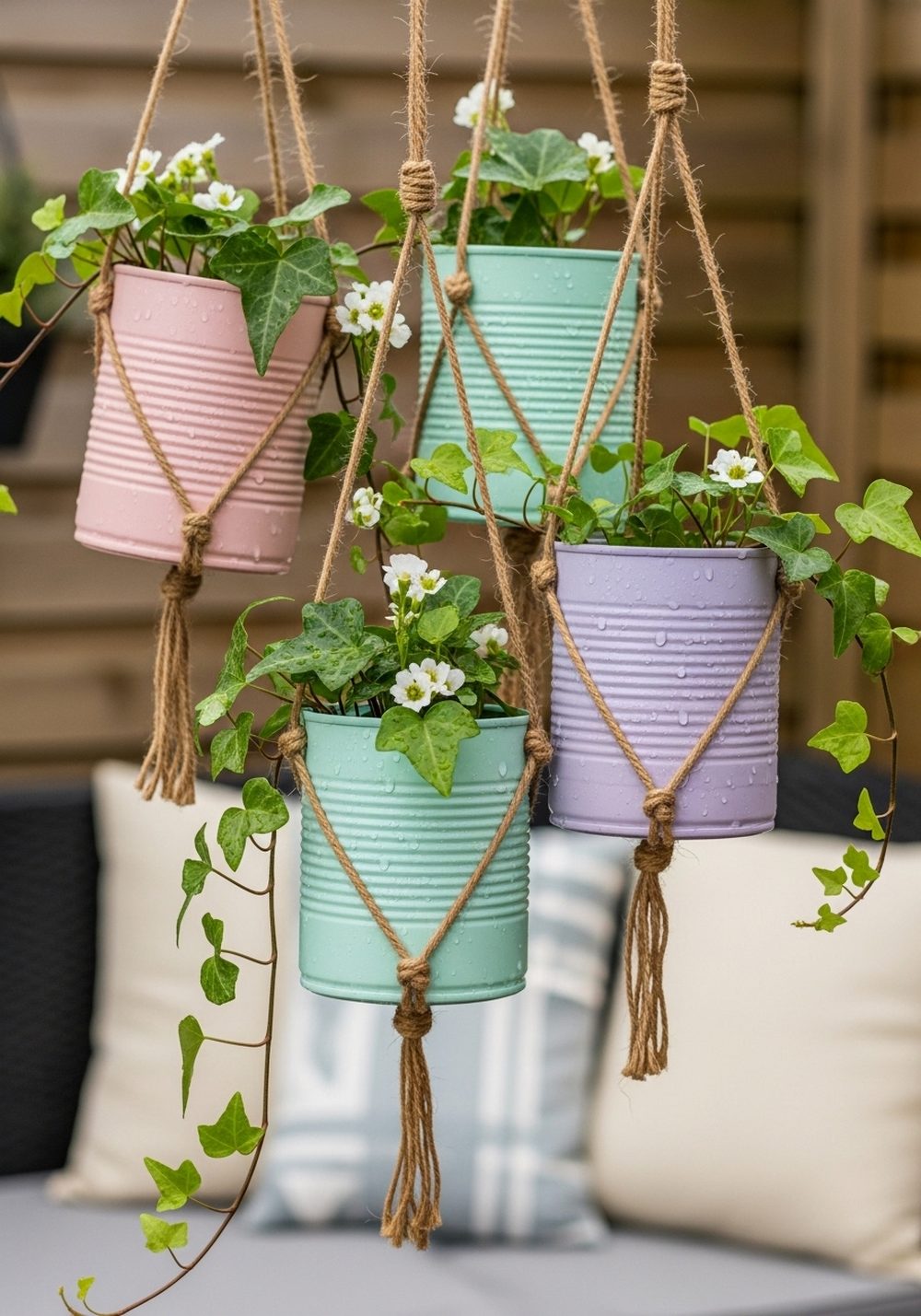 Pastel Ombre Hanging Tin Can Cluster