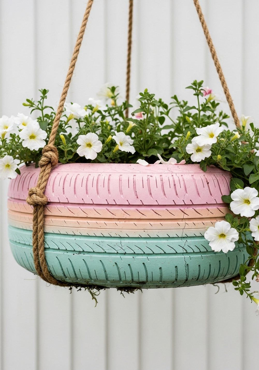 Pastel Ombre Hanging Tyre Planter