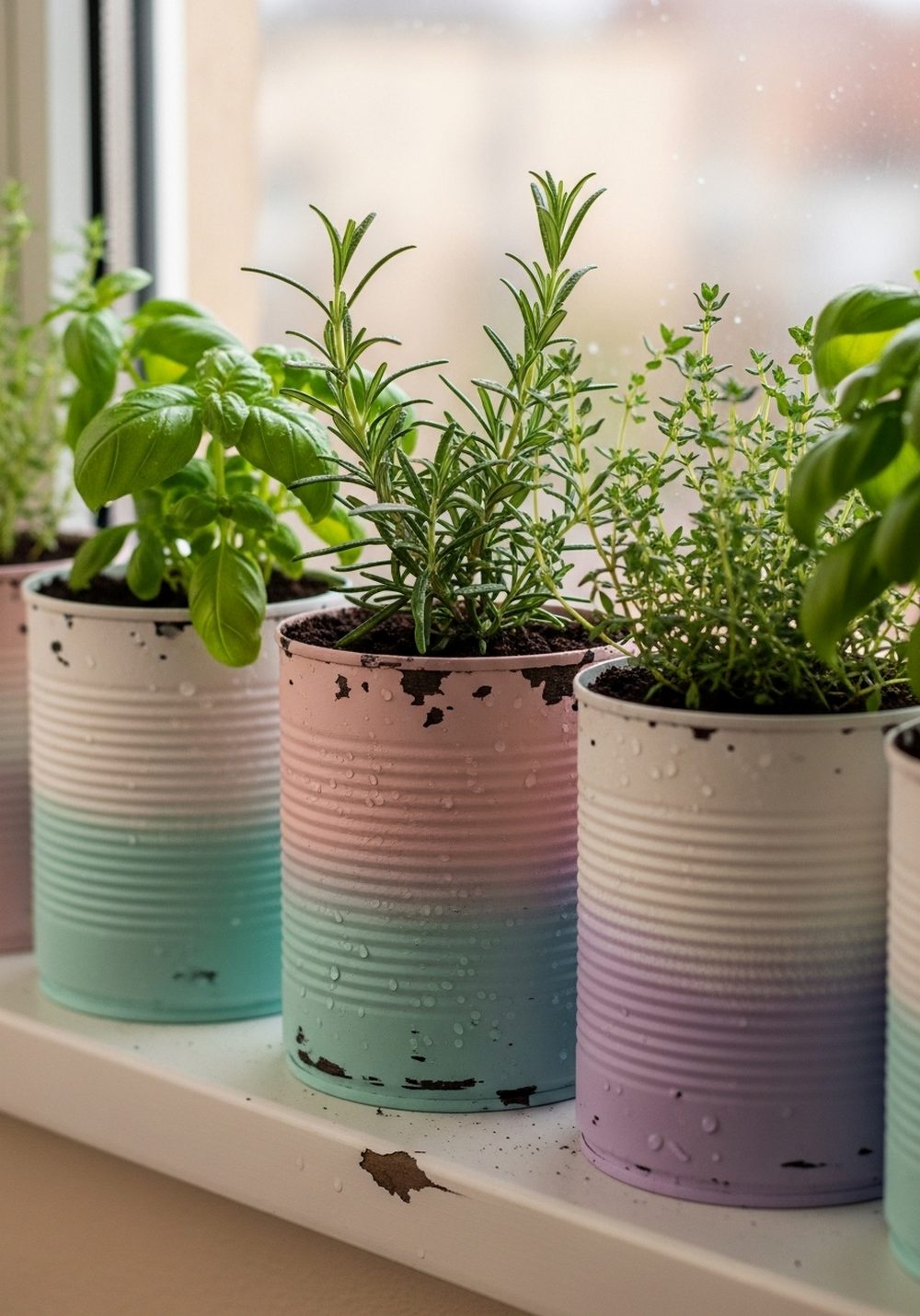 Pastel Ombre Herb Tin Cans For Sunny Windowsills