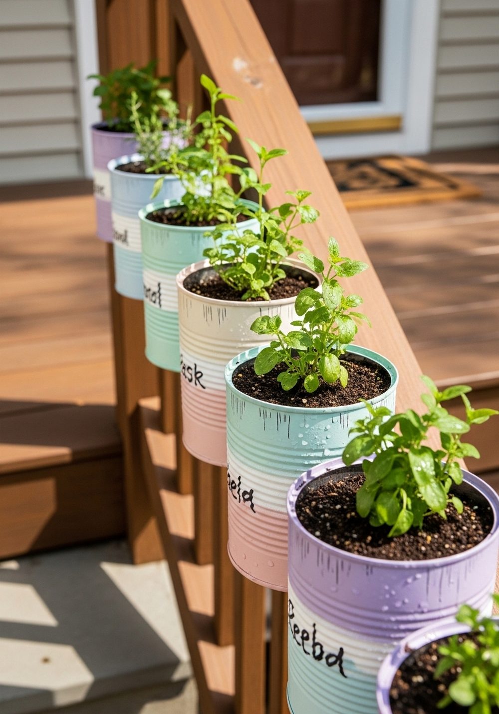 Pastel Ombre Tin Can Herb Rail