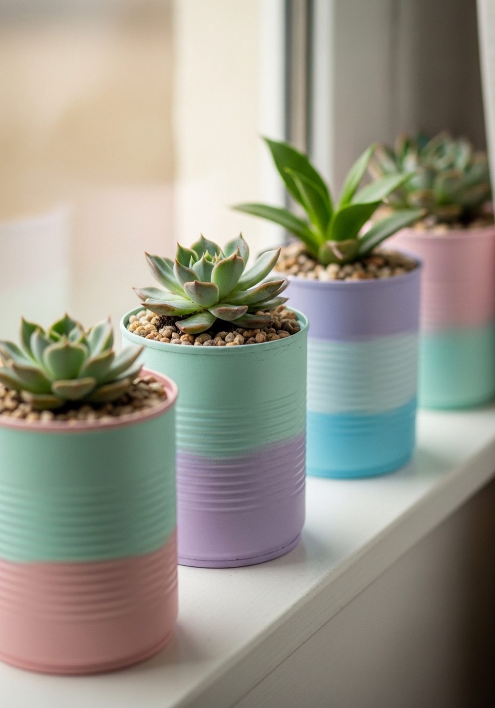 Pastel Ombre Windowsill Cans
